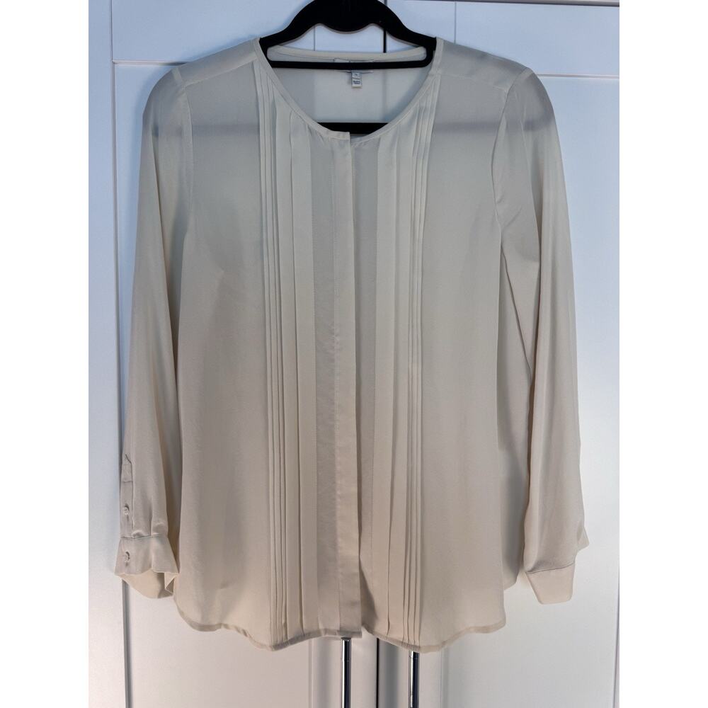 Joie Silk Blouse Beige Pleated Long Sleeve Minimalist Luxury Silk Top Sz S